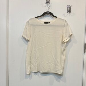 Theory Ivory 100% Silk Short Sleeve Blouse